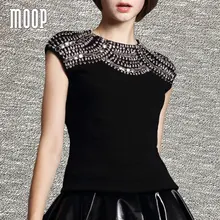 Черно-серая хлопковая трикотажная футболка для женщин, женский топ с бисером, декоративная футболка с коротким рукавом, женские футболки LT572