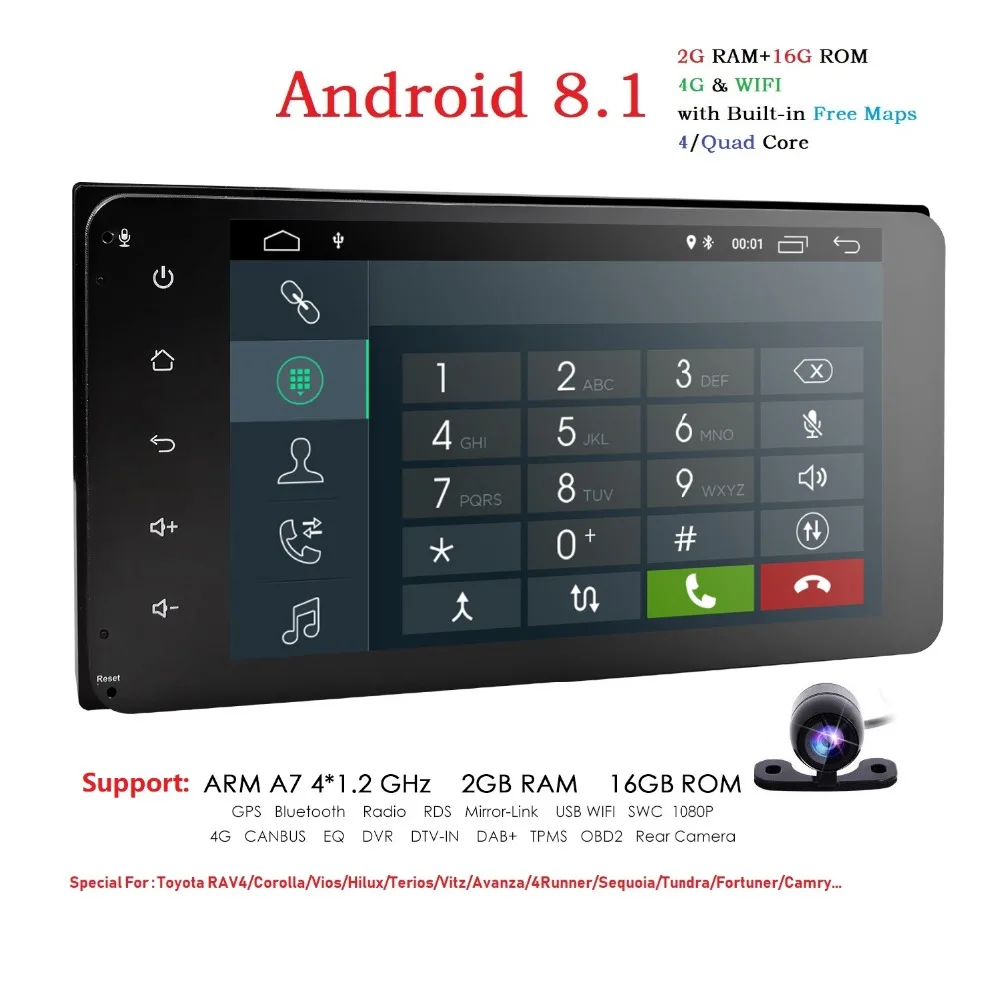 

2G+16G Android 8.1 Car Radio multimedia Player Universal GPS Navigation Bluetooth 4G WiFi 2din Autoradio Stereo Audio For Toyota