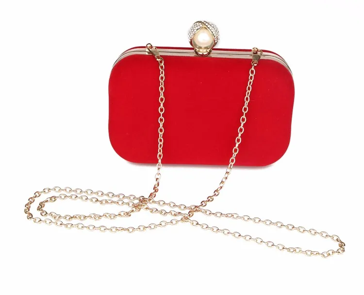 Luxy Moon Small Pure Red Velvet Clutch Box Bag with Chain Front View