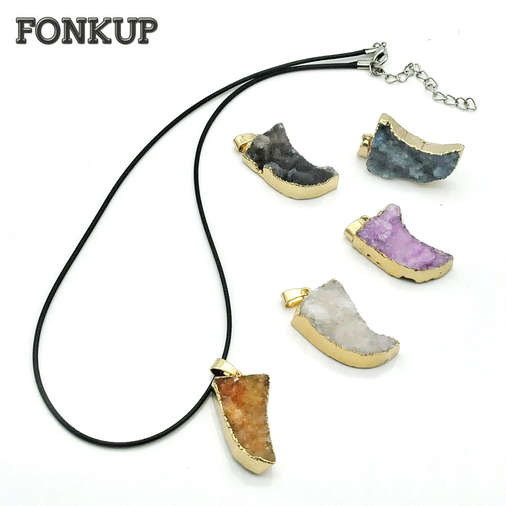 

Forkup Horn Shaped Pendant Geode Clusters Charm Gold Plated Crystal Necklace Multiple Styles Jewelry Choker Solitaire Meteorite