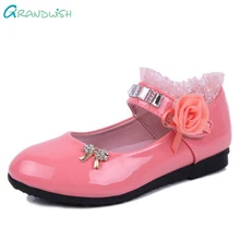 Grandwish Лето Розовый Кружева Лук Shoes для Девочек Детей Весна Патент Танец Кроссовки Девушки Цветочные Низком Каблуке Кожа Shoes, SJ002