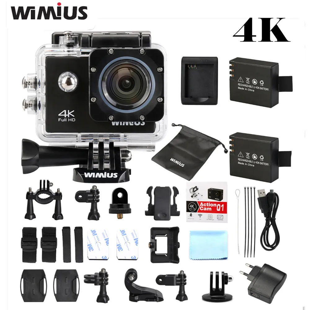 Wimius Full HD 4K 30fps Wifi Action Camera 2"LCD 1080P 60fps Video Sports Mini Helmet Cam 40M Waterproof Wearable Camara Deporte