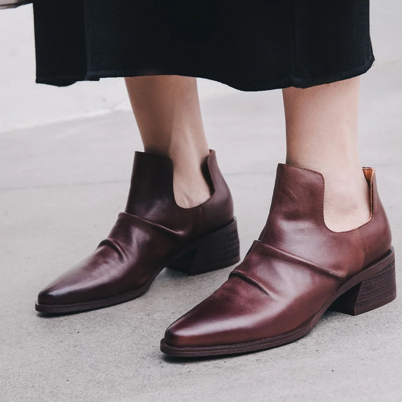 

Women Boots Spring Autumn Genuine Leather Ankle Boots Vintage Motorcycle Booties Ladies Shoes Woman New Fashion Footwear Shoes