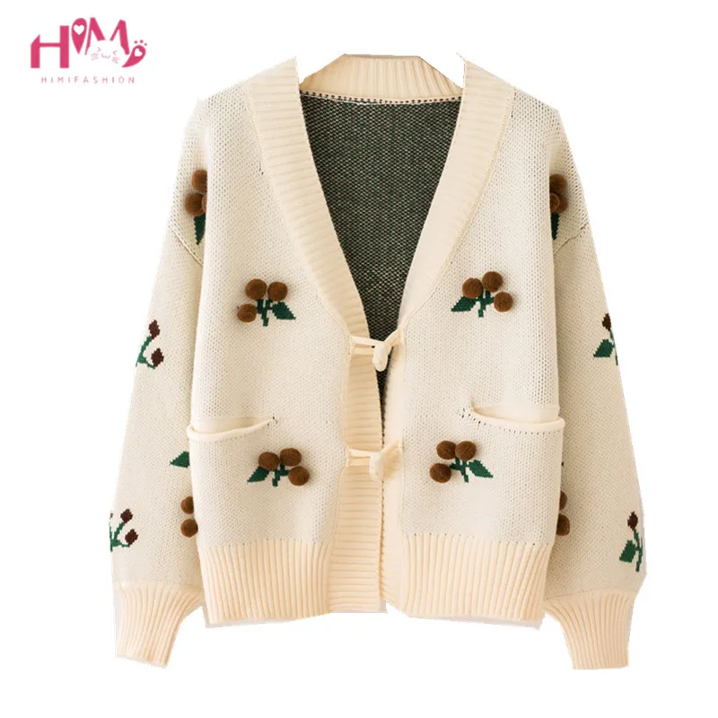 

Japanese Sweet Soft Sister Women Lolita Knit Sweater Large Size Casual Cute Cherry Female Kawaii Outerwear Cardigans Jacket Coat