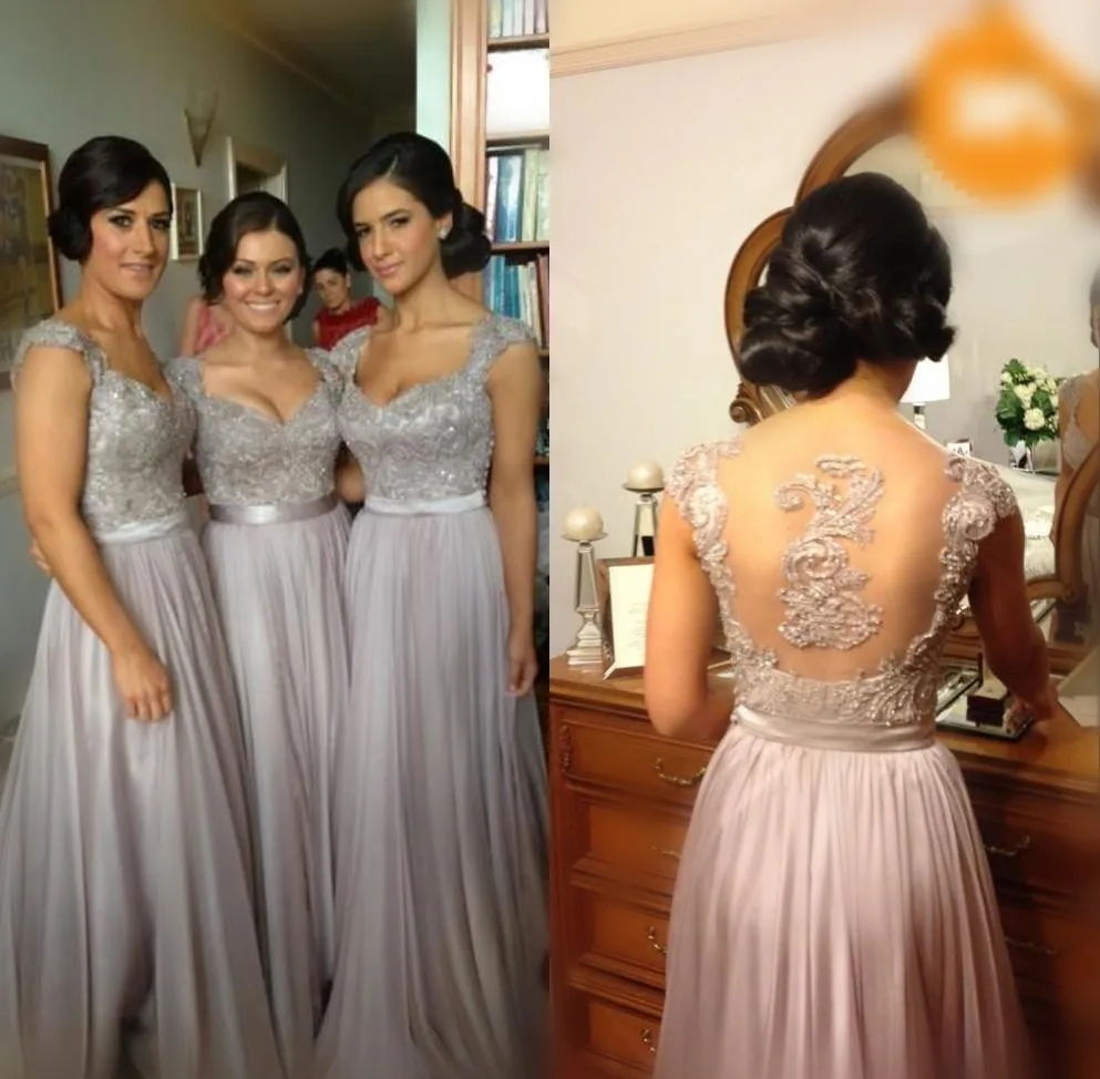 

Cheap long chiffon bridesmaid dresses 2015 Sexy backless sweetheart cap sleeves special back gown custom made A-line beading