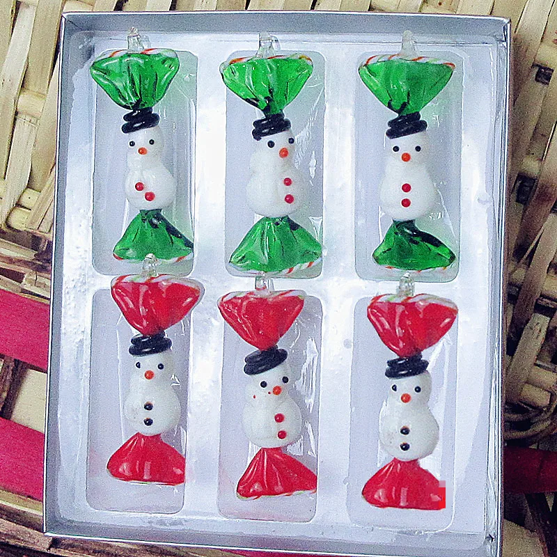 

6pcs Custom Vintage Hand Blown Murano Glass Candy Snowman figurines Christmas decoration pendant creative for children's gifts