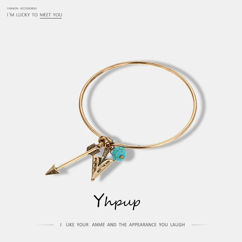 

Yhpup Vintage Retro Antique Bangles Zinc Alloy Arrows Triangle Dangle Trendy Bracelet For Woman 2018 Fashion Jewelry Gift
