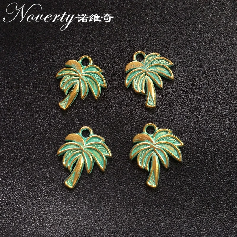 

10pcs/bag 20MM Retro Patina Plated Zinc Alloy Green Coconut Tree Charms Pendants For DIY Jewelry Accessories PJ017
