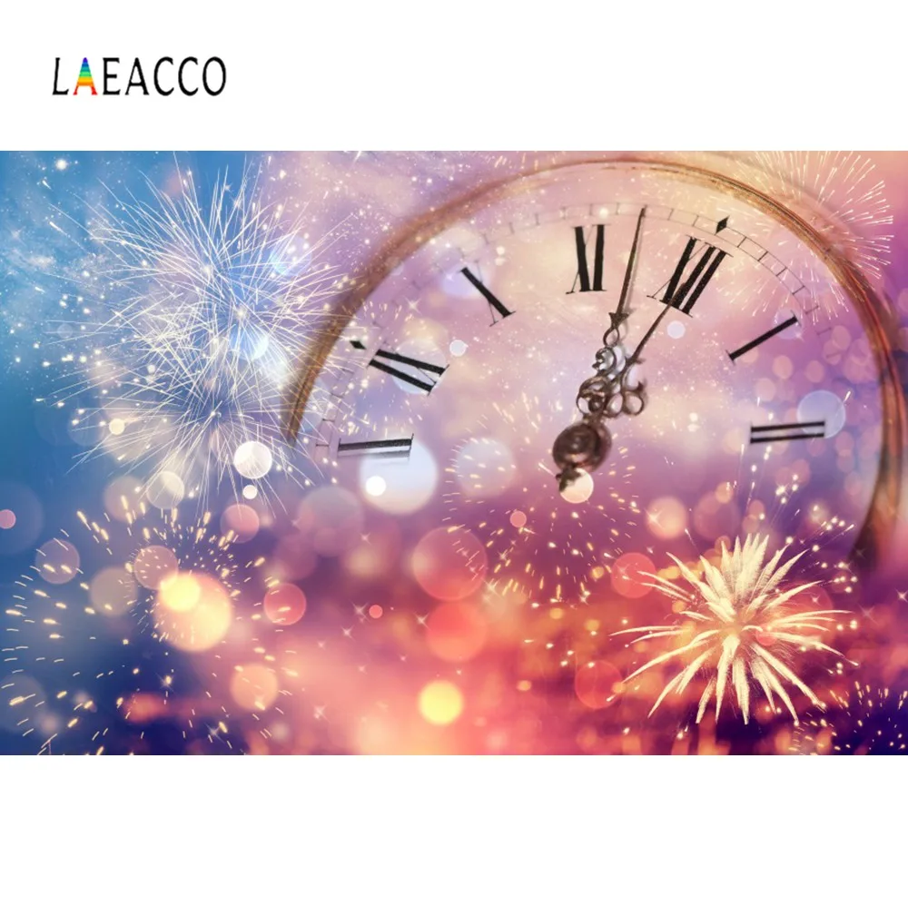 Laeacco Happy New Year Firecrakers Clock Ceremony Party Light Bokeh Photo Backgrounds Photography Backdrops For Studio | Электроника