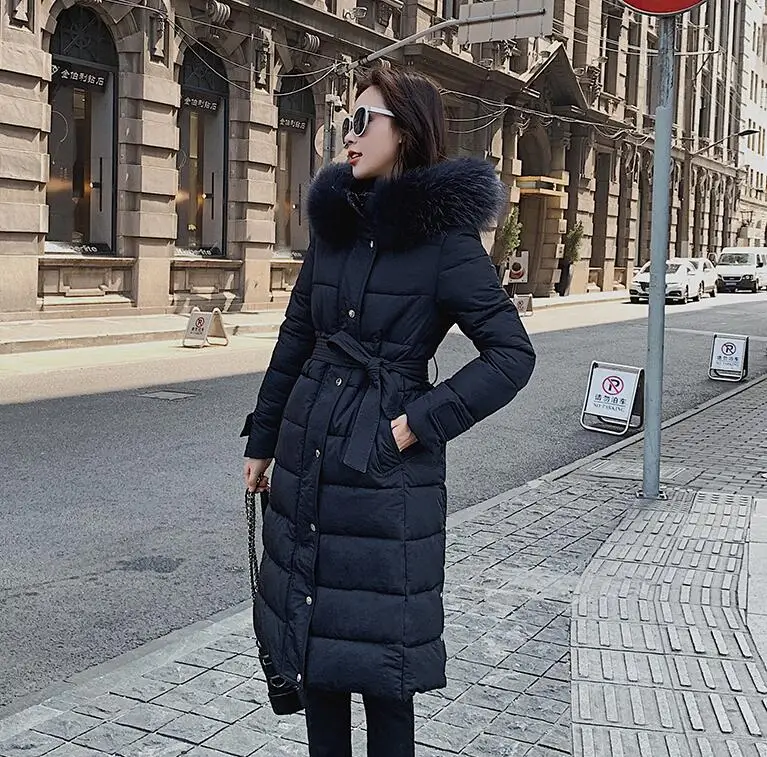 Женские зимние пальто большие длинные зимние куртки женские парки женские большие размеры XXXL теплые пуховики с хлопковой подкладкой зимние женские - Цвет: Черный