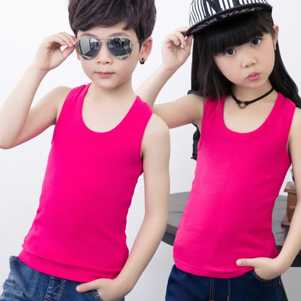Summer Unisex T shirt for Solid colour Girls&boys round neck Kids T