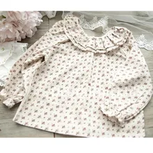 Детские рубашки, белая рубашка для девочек, хлопковая блузка для девочек с воротником с оборками, хлопковая блузка для девочек