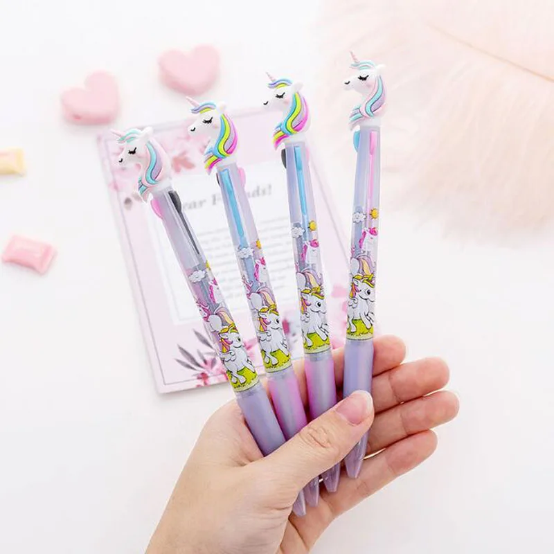 

Cute Creative Small Fresh Three-Color Unicorn Ballpoint Pen Dream Rainbow Unicorn Multi-Color Pen Student Office Stationery
