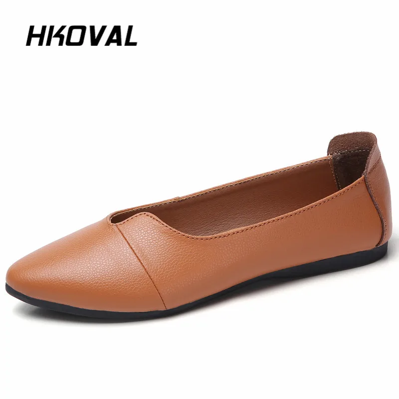 

Hosteven Women Shoes Casual Sneaker Flats Genuine Leather Loafers Oxfords Shoe Flexible Peas Footwear Large Size