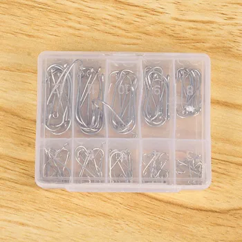 

100Pcs/Box Silver Fishhooks Tackle Set With Box 10 Sizes Mixed Fresh Water Fishing Hooks Dropshipping Wholesale