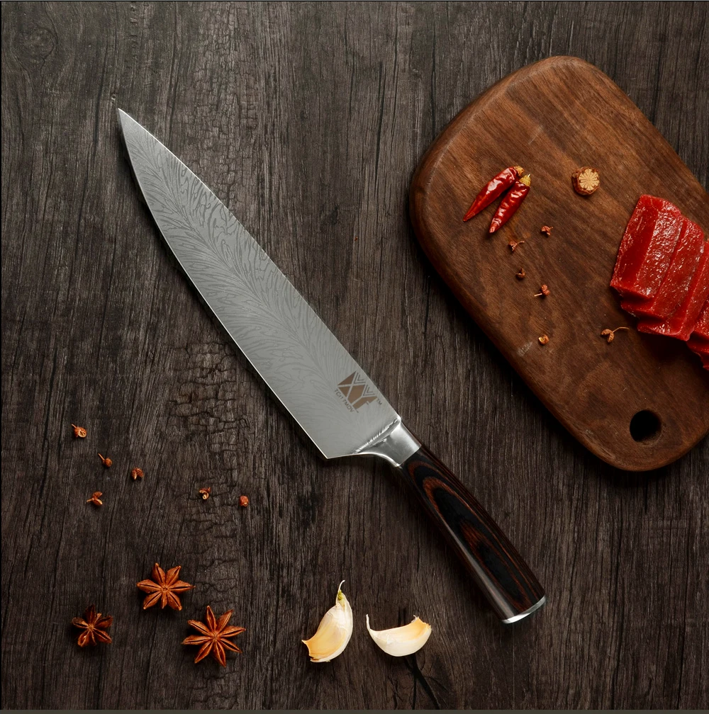 XYj японский набор кухонных ножей Santoku, нож для нарезки хлеба, нож для очистки овощей, нож с 6/8 дюймовым держателем для ножей