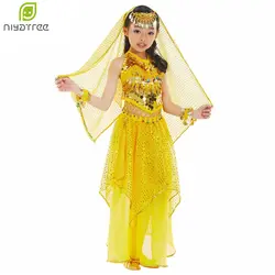 Индийское сари дети живота платье для танцев для девочек 7-piece танцевальная одежда костюмы комплекты малыш Болливуд танцевальные Костюмы