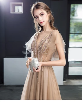 

Elegant Nude Evening Dresses With Short Sleeves A Line V Neck Long Prom Party Dress Holiday Appliques Lace Up Evening Dress