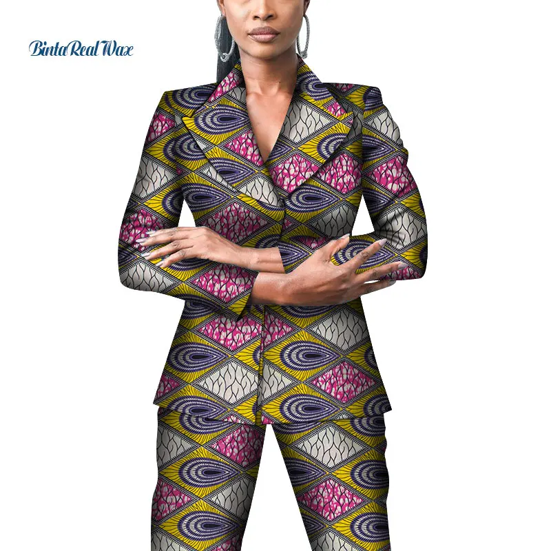 Офисный женский Африканский костюм с принтом и брюки, комплекты Дашики из кусков, 2 штуки, комплекты брюк для женщин, африканская Дизайнерская одежда WY4310