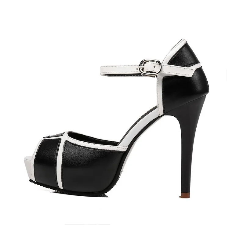 Women's Classy Hollow Buckle Strap High Heels -Black Display 2