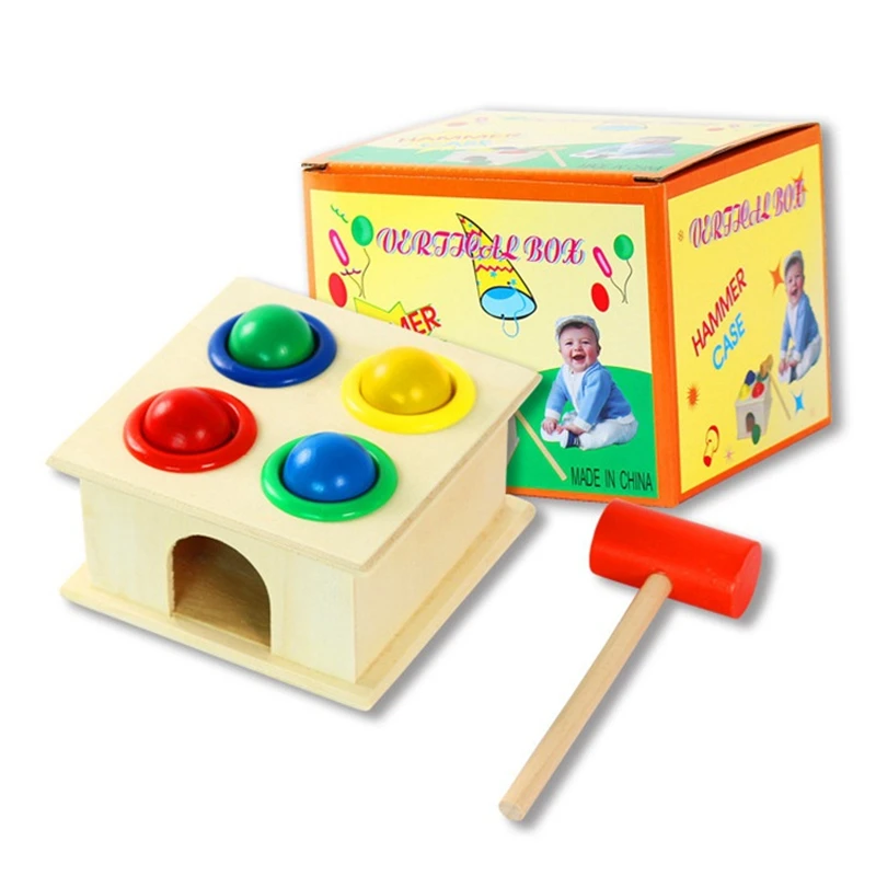 Baby Toys colour Wooden Ball Percussion Hammer Children Early Learning