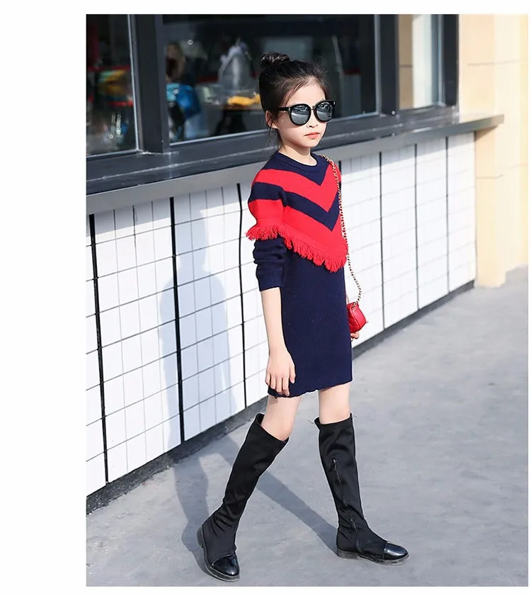 2017 new knitting tassels girls sweater spring autumn winter casual children school clothing preppy style knitted kids sweaters girls dresses 6 7 8 9 10 11 12 13 14 15 16 years old little teenage big girls long sweater dress (11)