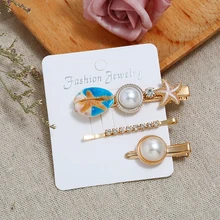 Brilliant Imitation Pearl Barrettes Starfish Crystal Hair Grip Shell Hairpin Hair Accessories For Cute Women Girl Wedding xiyanike 2019 new fashion imitation pearl barrettes gold starfish star hair grip hairpin hair clip shine rhinestone women girl