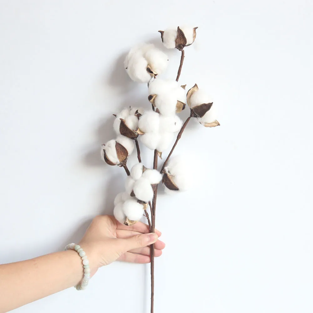 Dried white Cotton fake Flowers Stems Farmhouse Style Naturally Pompom