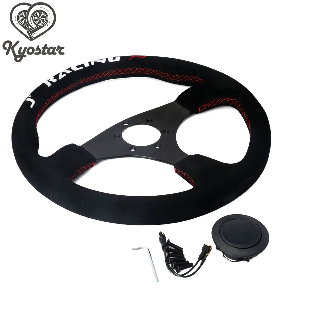 350mm 14" Inch Flat Steering Wheel With Horn Button Automobile Race