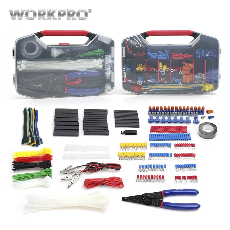 Vente WORKPRO 582PC Kits d outils réseau électricien ensemble d outils de réparation électrique bornes à sertir connecteurs de fil Tube thermorétractable