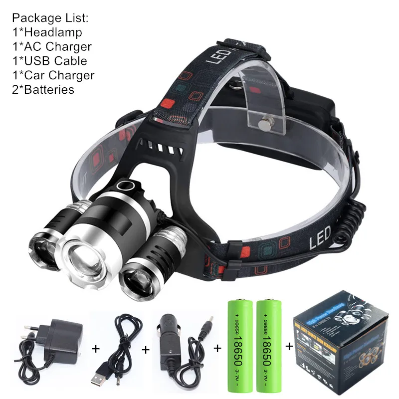 50000Lm ZOOM LED Headlamp Head Flashlight Rechargeable 18650 T6 Led Head Lamp Torch Headlight for Fishing Hunting Camping - Испускаемый цвет: Package E