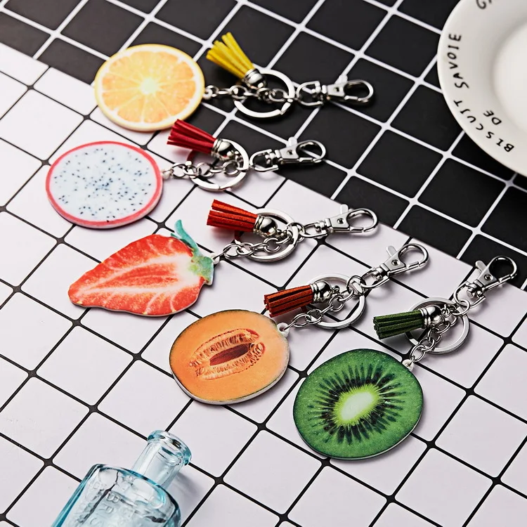 

2019 New 10 Colors Cute 3D Fruit Key Chain Creative Apple/ Watermelon/ Lemon/ Pitaya/ Kiwifruit Keyrings Key Holder Fresh Fruit