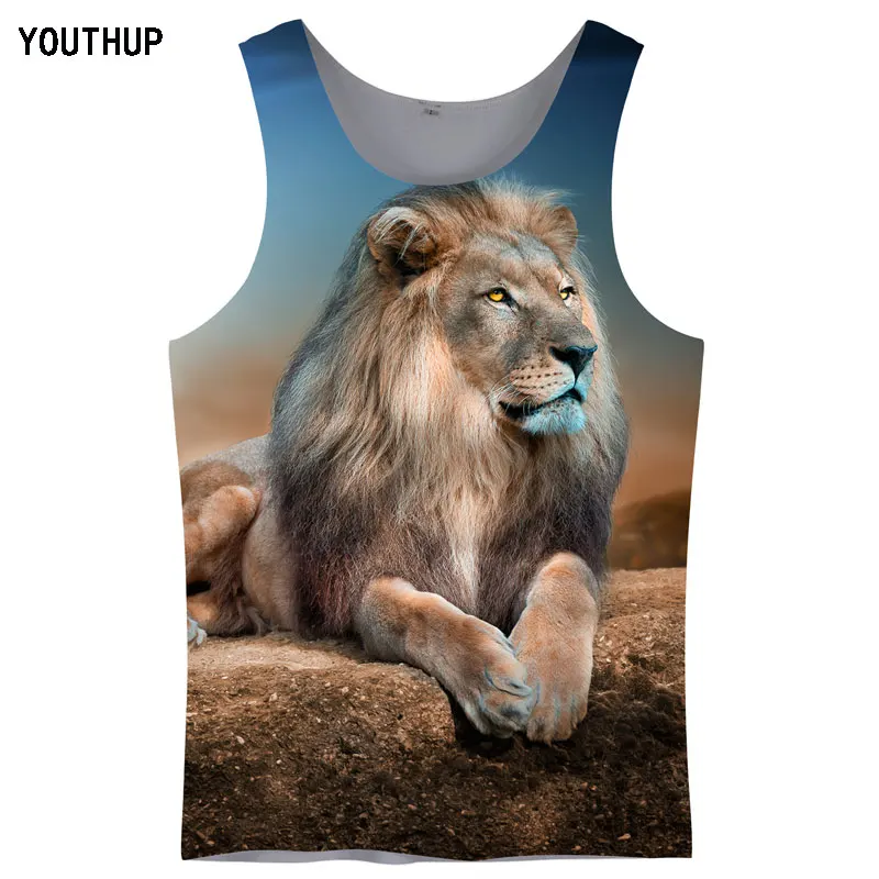 

YOUTHUP 2018 Men Tank Tops Bodybuilding Men/Women Tank Tops 3D Print Lifelike Lion Casual Vest Sportswear Summer Tees Plus Size