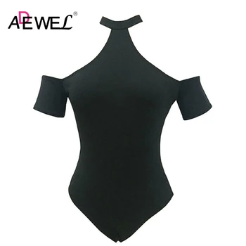 

ADEWEL Summer Women Bodysuit Solid Black Short Sleeve Bodysuits Hollow Out Skinny Body Top Clothes Casual Ladies Cold Body Suit