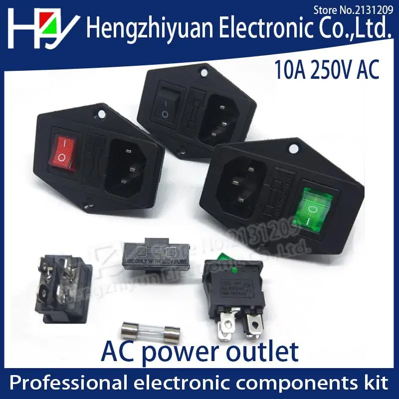 

Hzy High Quality Black Red 10A AC 250V Terminal Power Socket With Fuse Holder Rocker Switch Power Outlet Cord Inlet Plug Socket