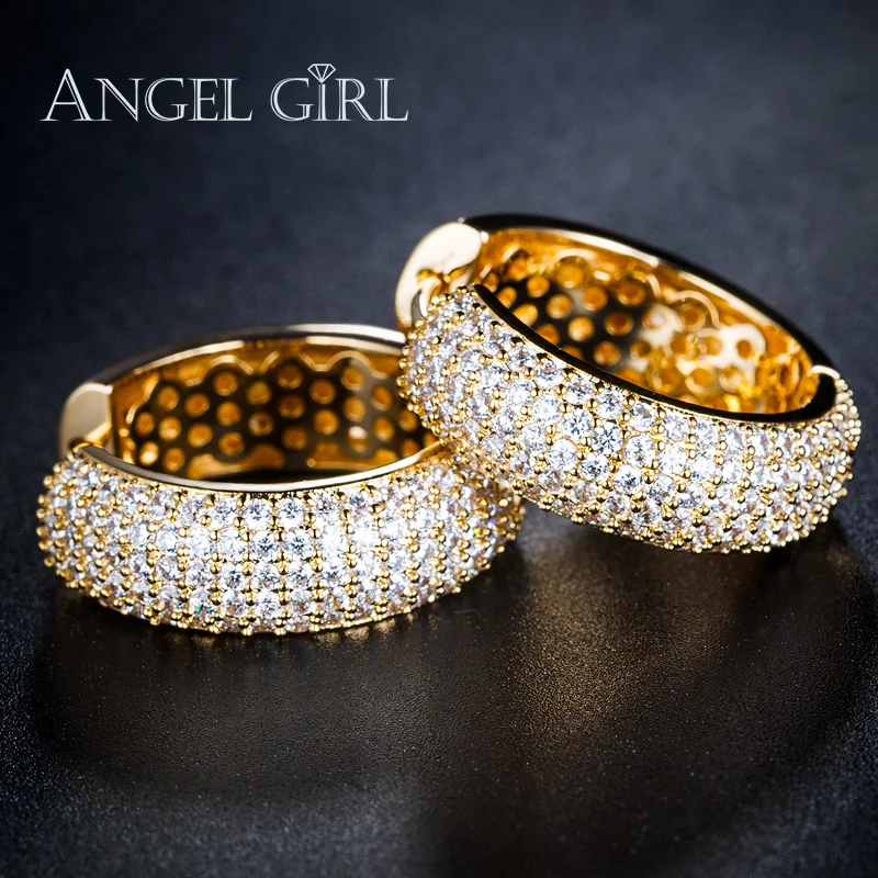 

Angel Girl Round Loop with High Quality Tiny zircon Hoop Earrings Hot Jewelry for women Statement Earring gold colour gift