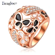 Beagloer Big Ring Costume Jewelry Rose Gold Plating Beautiful Enamel Butterfly Rings Micro Pave Austrian Crystals Ri-HQ0210