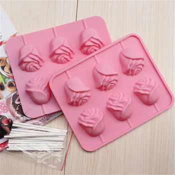 

Luyou DIY 6 Rose Shape Lollipop Molds Cake Molds Cake Baking Tools 3D Pudding Chocolate Moulds For Silicone Chocolate Mold CL008