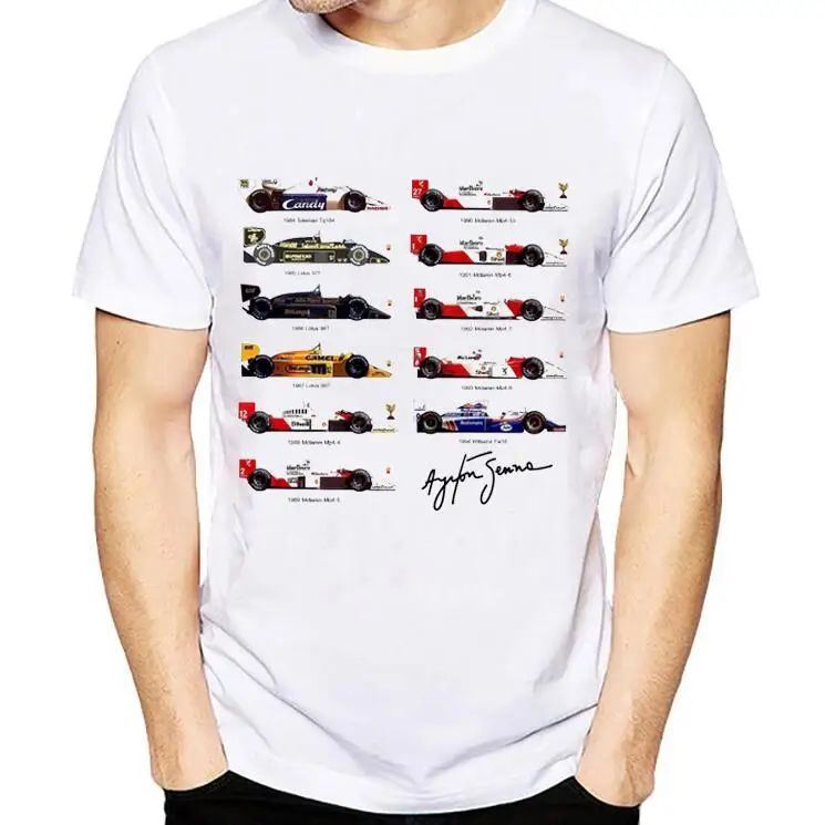 Все F1 Ayrton Senna sennacars, футболка для мужчин, фанаты автомобилей, Мужская vogue, футболка, приталенная, белая, для фитнеса, повседневные топы, Ретро стиль, футболка homme - Цвет: WH