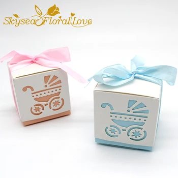

100pcs/lot Hollow out creative baby carriage designed wedding favours box candy box event & party supplies ZH0443