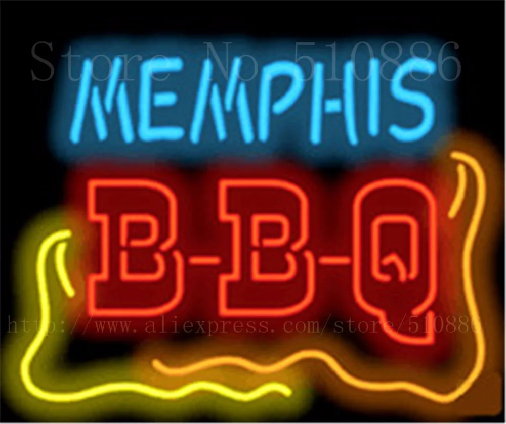Memphis BBQ Open Barbeque Glass Tube neon sign Businese Handcrafted