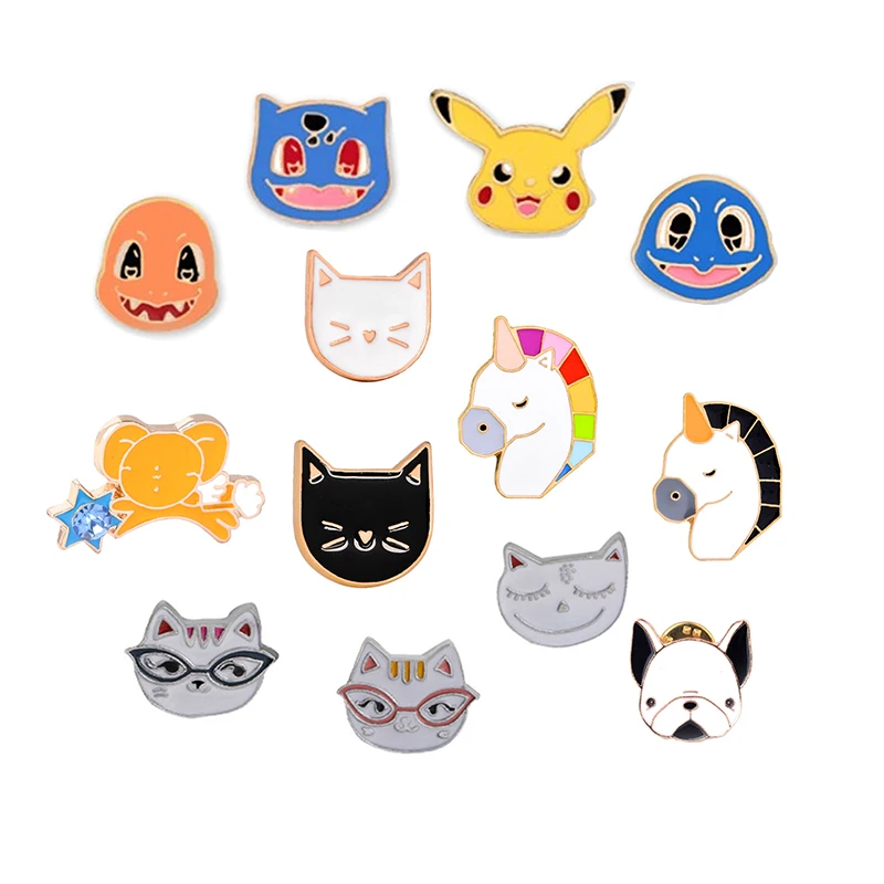 

1-4pcs/set Kawaii Cartoon Animal Brooch White Black Cat Horse Dog Enamel Pins for Women Shirts Badge Pin Fashion Jewelry Gifts