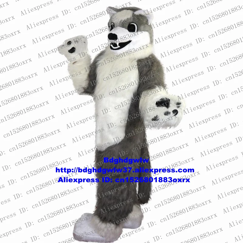 

Long Fur Timber Grey Wolf Husky Dog Mascot Costume Adult Cartoon Character Outfit Suit About Holidays Company Kick-off zx1710