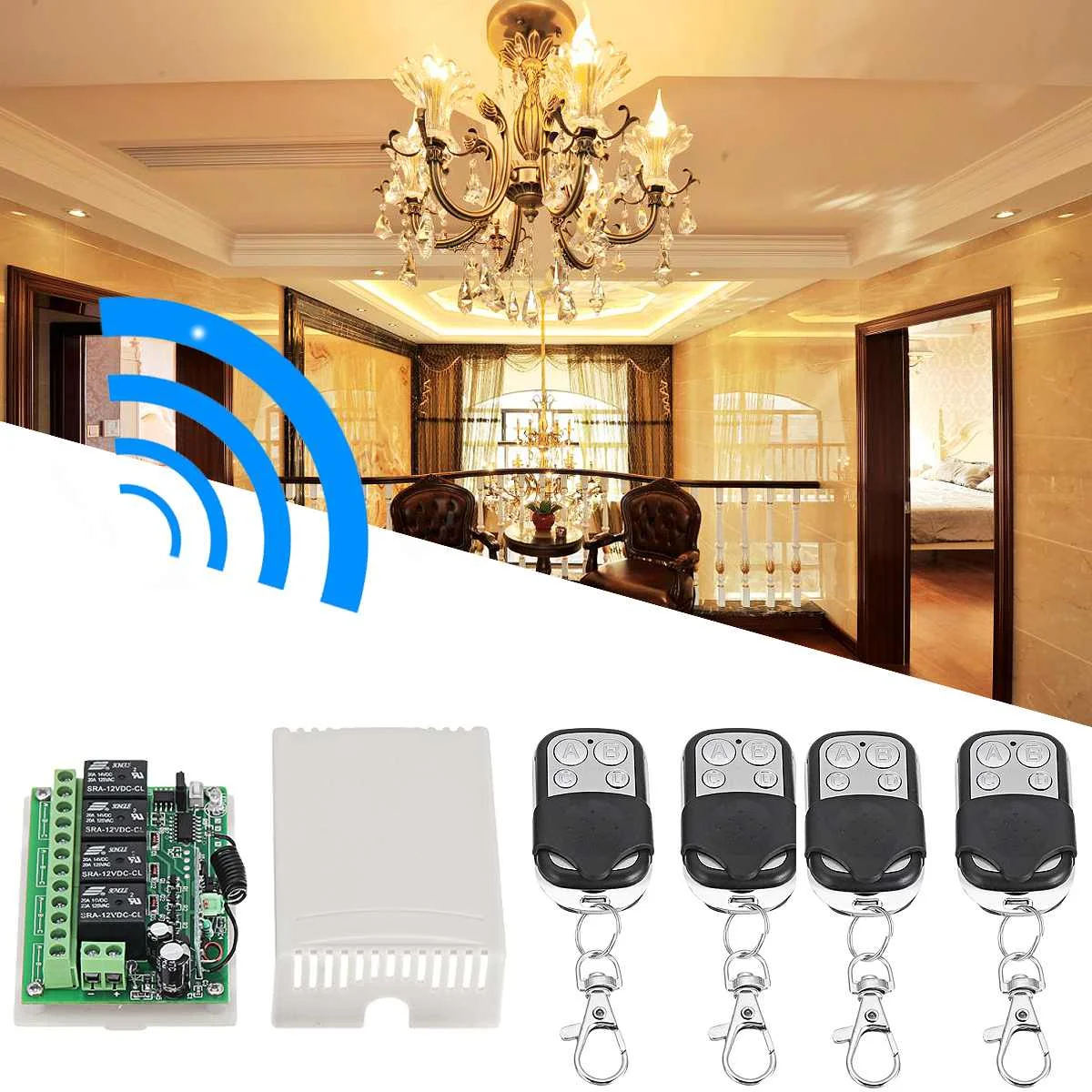 

Mini Wireless RF Remote Control Light Switch Relay Output Radio DC 12V 4CH Channel 433MHz Receiver Module +Transmitter