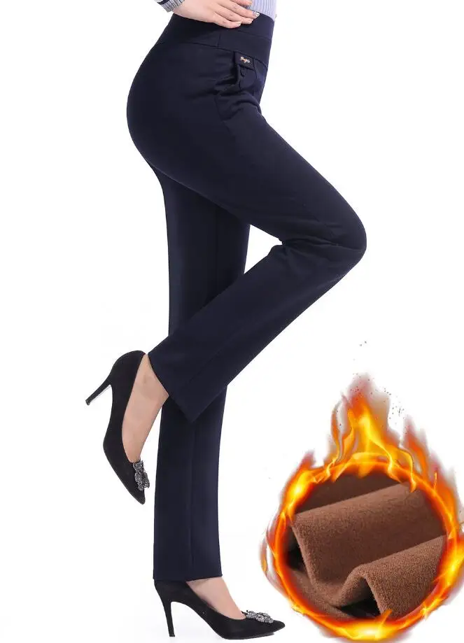 Новинка, зимние женские вельветовые брюки, повседневные брюки с высокой талией, женские теплые прямые брюки размера плюс 5XL r92 - Цвет: navy blue