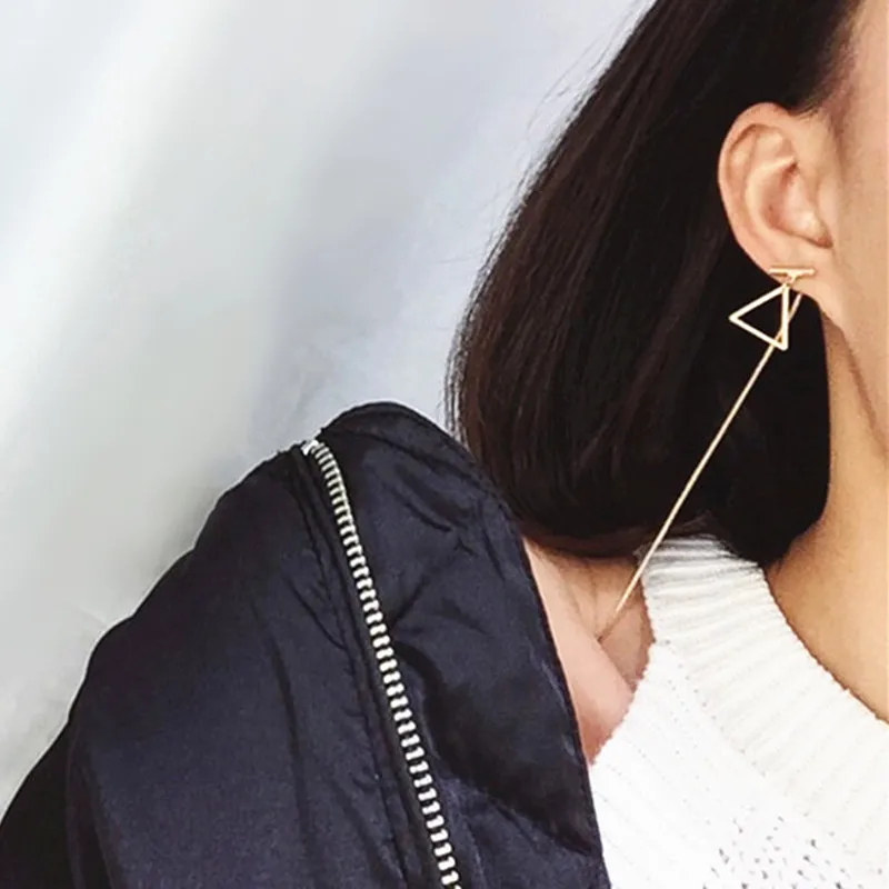 

New Design Woman Punk Hollow Triangular Earrings Exaggeration Geometric Long Metal Chain Tassels Earring Ear Jewelry Wholesale