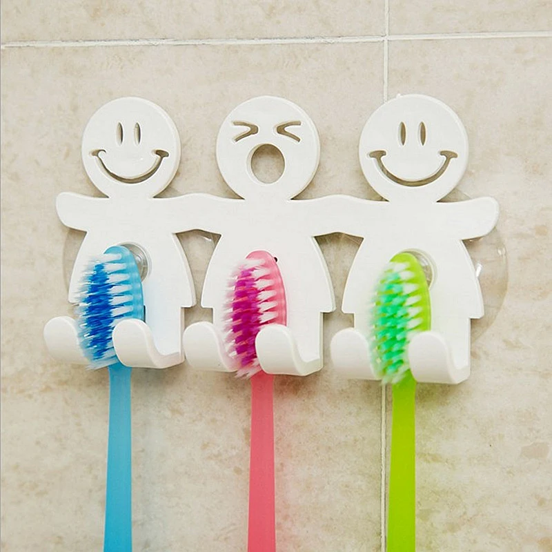 

WCIC Smiling Face Toothbrush Sucker Cute Cartoon Towel Storage Rack Bathroom Kitchen Hook Wall Organizer Holder 5 Position