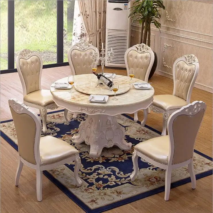 Modern Style Italian Dining Table, 100% Solid Wood Italy Style Luxury round Dining Table set o1094