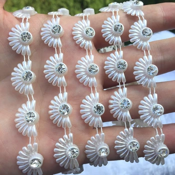 

10 yard Rhinestone peacock tail Chain Pearl Crystal Chain Sew On Trims Wedding Dress Costume Applique -D54