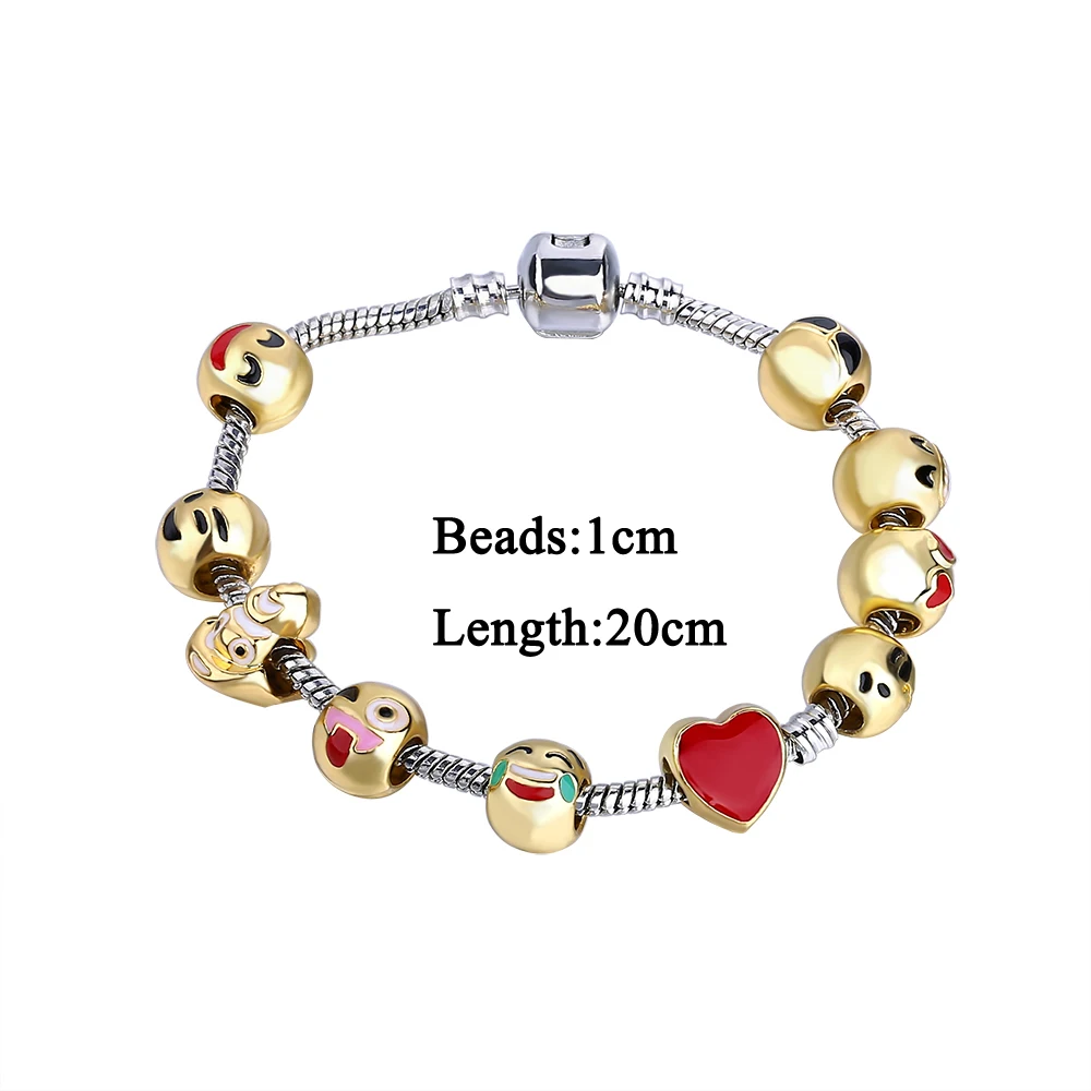 Funny Custom Emoji Beads Charm Bracelets Silver Plated DIY Jewelry Bracelet for Women Men Smiley